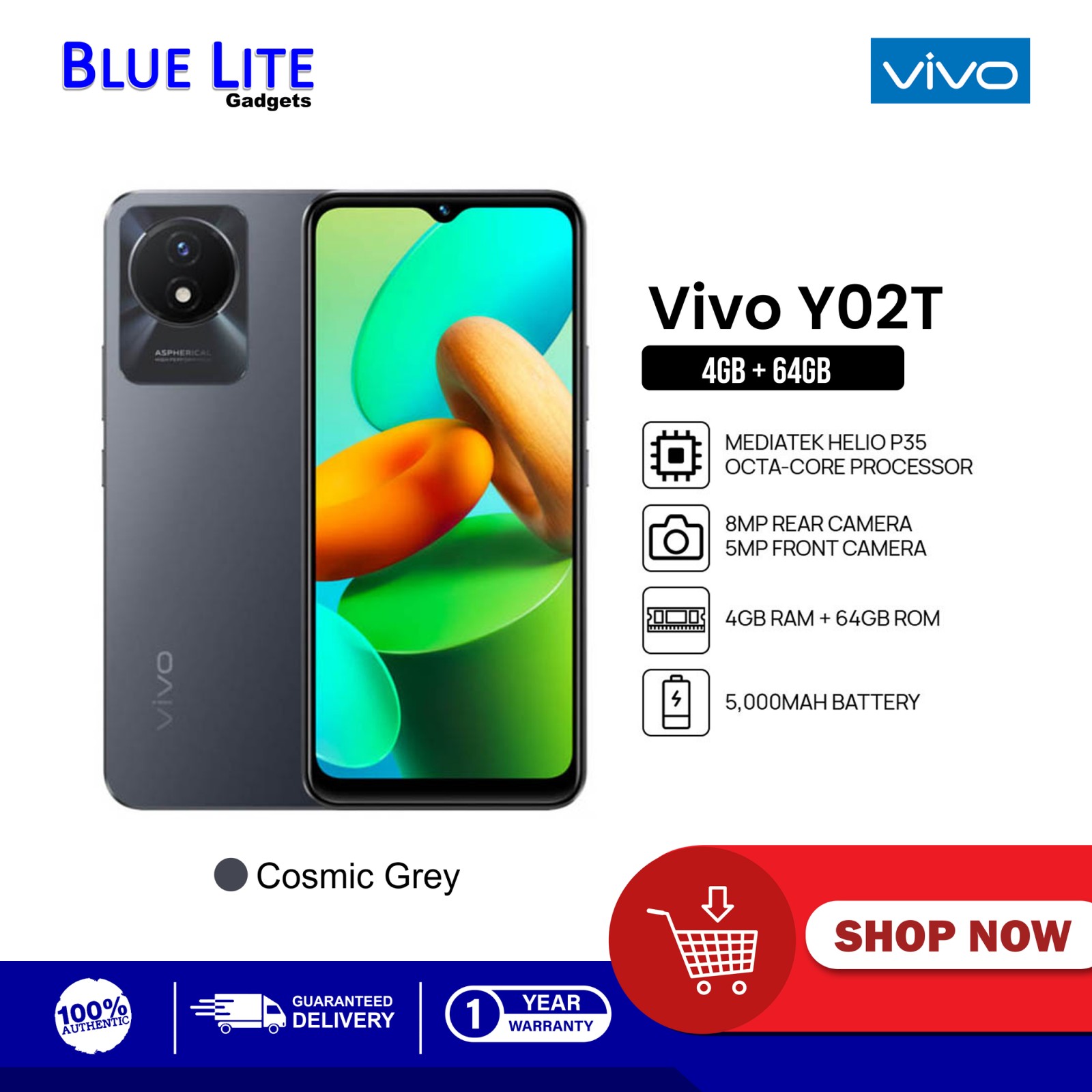 Buy vivo Y02t (Cosmic Grey, 64 GB) (4 GB RAM) at